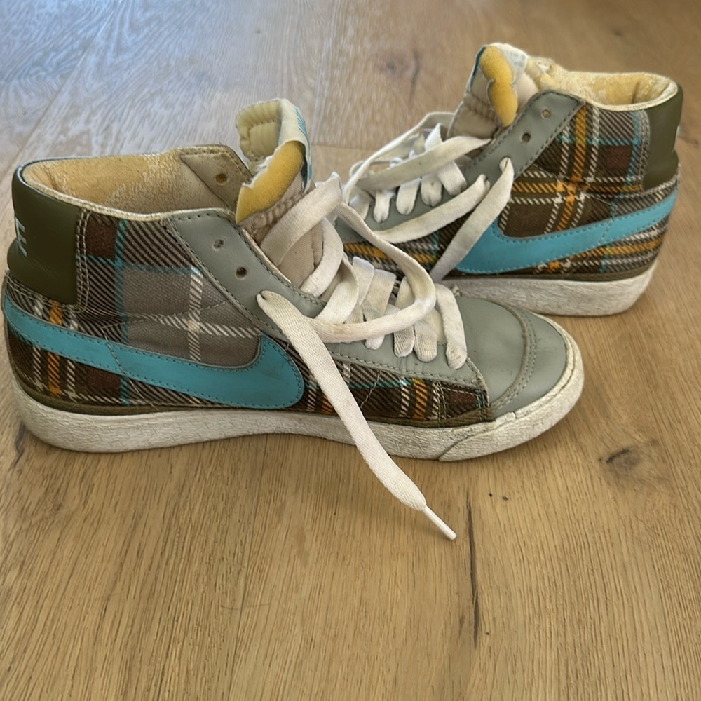 2004 NIKE DUNK BLAZER MID SCHOOL GIRL PLAID SILVER BLUE LODEN 306499